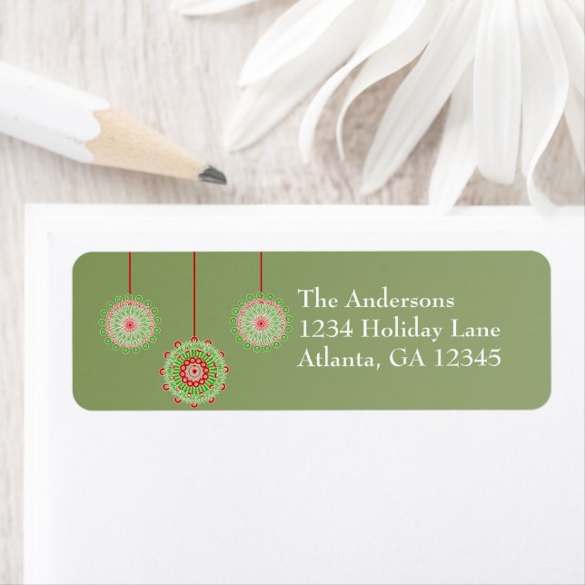 Pink & Green Ornaments on Christmas Green (Insitu)