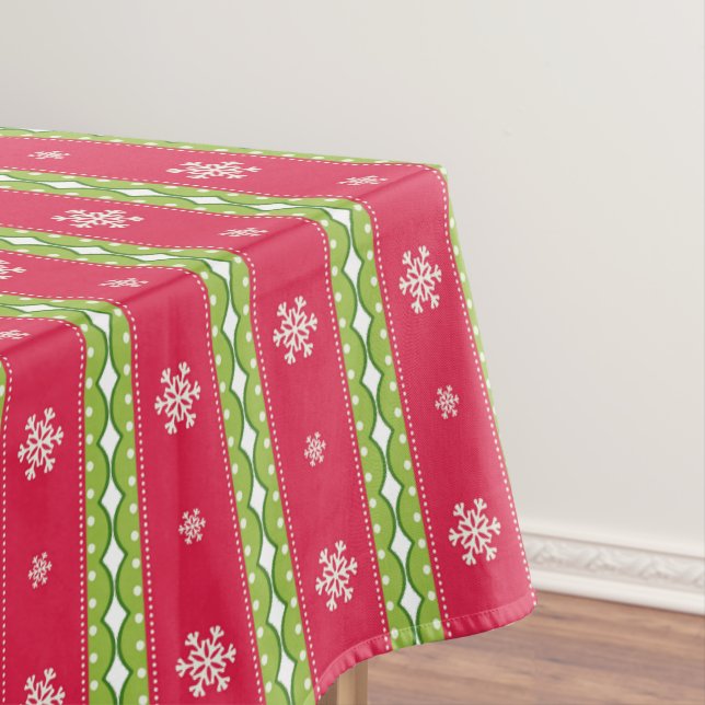 Pink & Green Ornaments & Snowflakes Table Cloth (In Situ)
