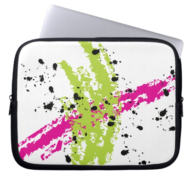 Pink Green Paint Laptop Sleeve Protective Case (Front)
