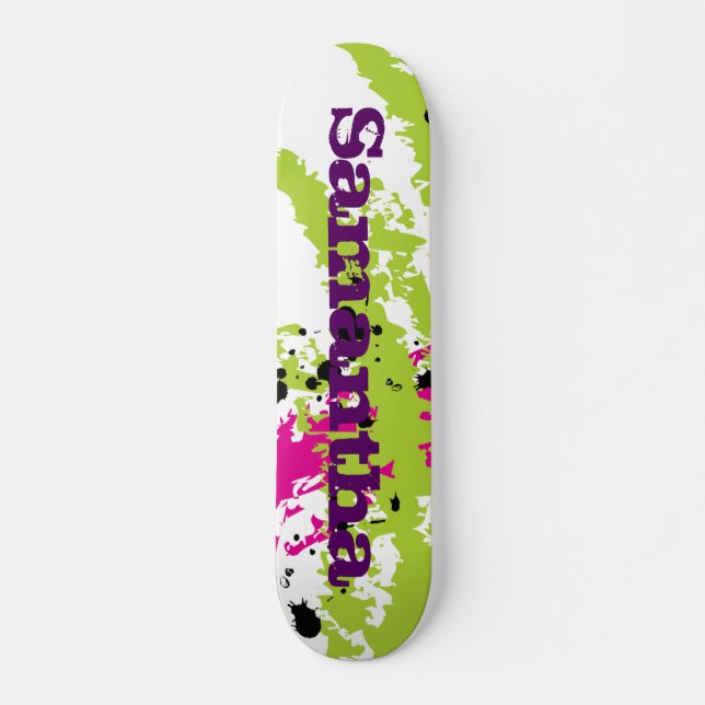 Pink Green Paint Splash Ink Comp Skateboard (Front)