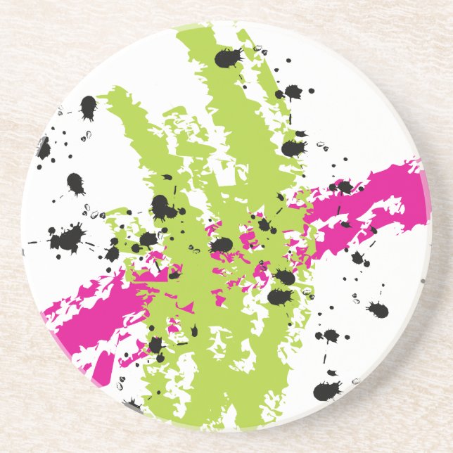 Pink Green Paint Splash Ink Splotch Drop Coasters (Front)