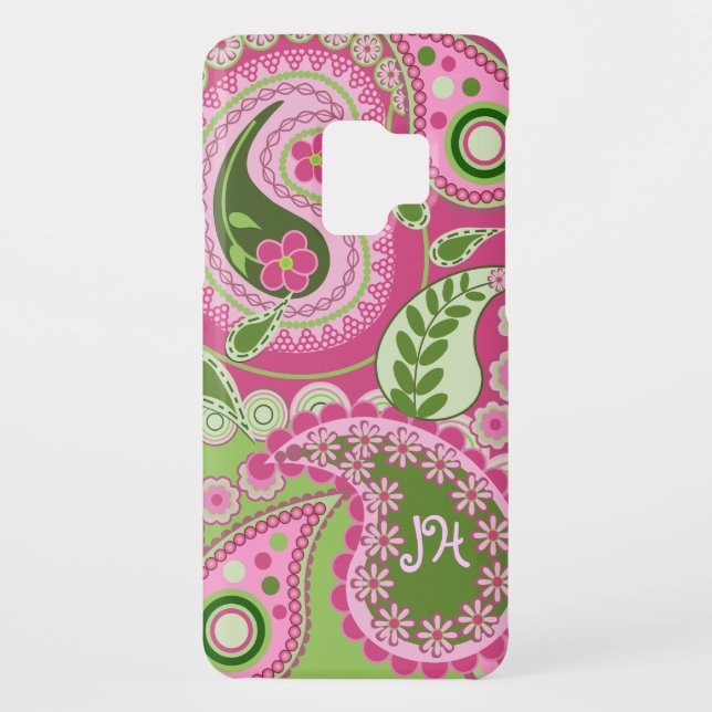 Pink & green Paisley case with Monogram (Back)