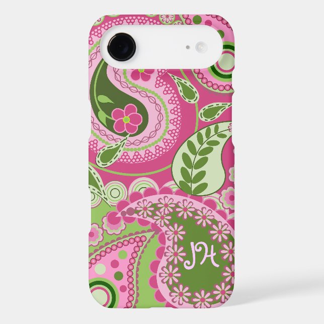 Pink & green Paisley case with Monogram (Back)