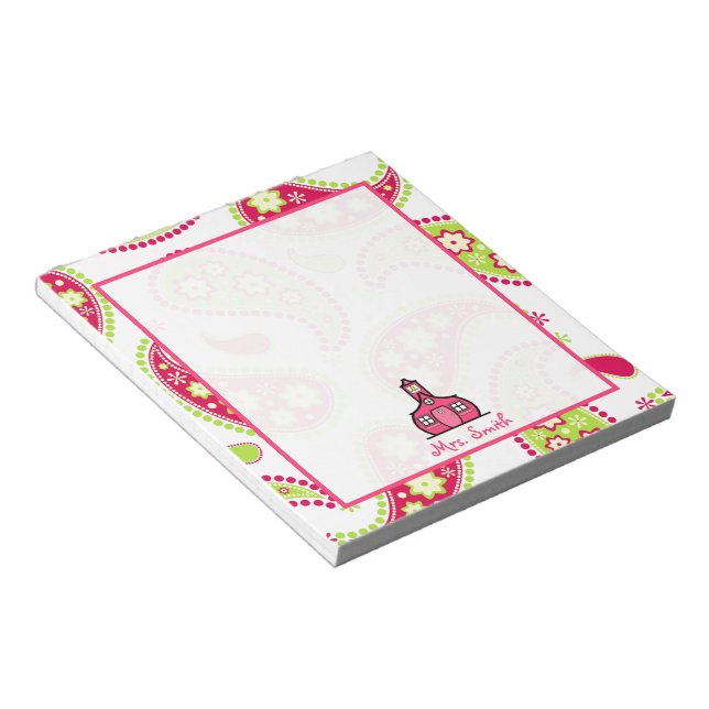 Pink & Green Paisley Teacher Notepad (Angled)
