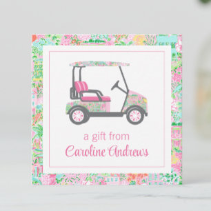 Pink & Green Palm Beach Golf Cart Gift Enclosure Card