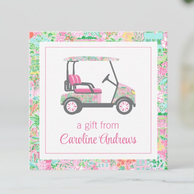 Pink & Green Palm Beach Golf Cart Gift Enclosure Card (Creator Uploaded)