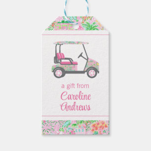 Pink & Green Palm Beach Golf Cart Gift Tags