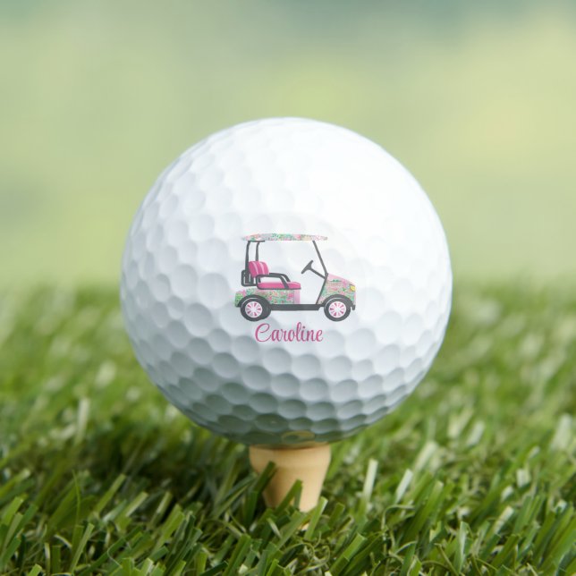 Pink & Green Palm Beach Golf Cart Personalised Golf Balls (Insitu Tee)