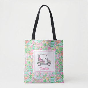 Pink & Green Palm Beach Golf Cart Personalised Tote Bag
