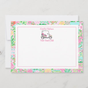Pink & Green Palm Beach Golf Cart Personalized Thank You Card