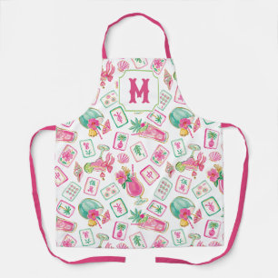 Pink & Green Palm Beach Mahjong & Mixers Monogram Apron