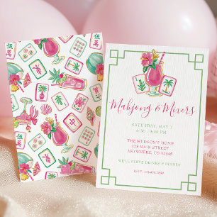 Pink & Green Palm Beach Mahjong & Mixers Party Invitation
