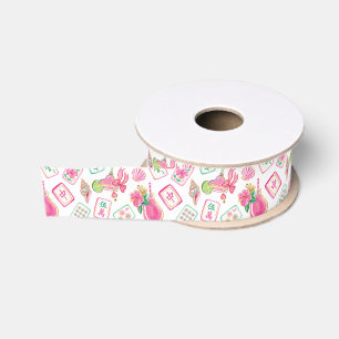 Pink & Green Palm Beach Mahjong Tiles & Mixers Grosgrain Ribbon