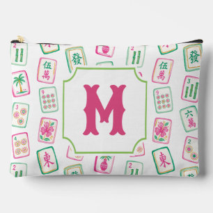 Pink & Green Palm Beach Mahjong Tiles Monogram Accessory Pouch