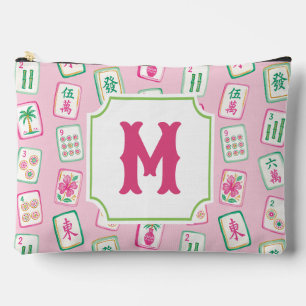 Pink & Green Palm Beach Mahjong Tiles Monogram Accessory Pouch