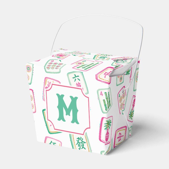 Pink & Green Palm Beach Mahjong Tiles Monogram Favour Box (Front Side)