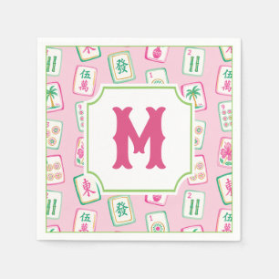 Pink & Green Palm Beach Mahjong Tiles Monogram Napkin