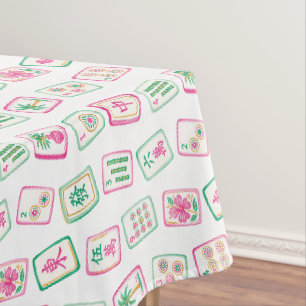 Pink & Green Palm Beach Mahjong Tiles Tablecloth