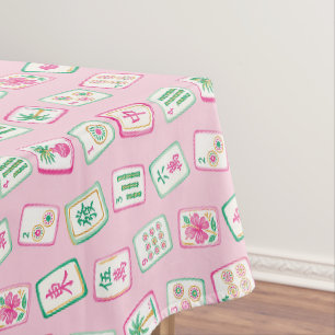 Pink & Green Palm Beach Mahjong Tiles Tablecloth