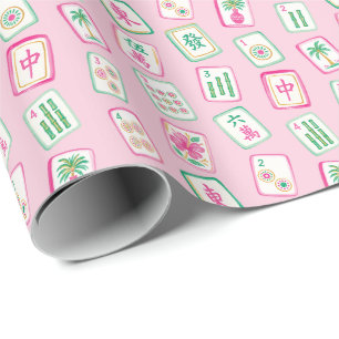 Pink & Green Palm Beach Mahjong Tiles Wrapping Paper