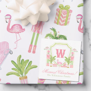 Pink & Green Palm Beach Nutcracker Monogram Crest Card