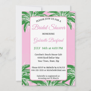 Pink & Green Palm Bridal Shower Invitation Palm