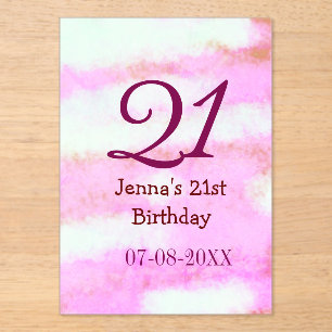 Pink green pastel 21st birthday simple name date g acrylic invitations