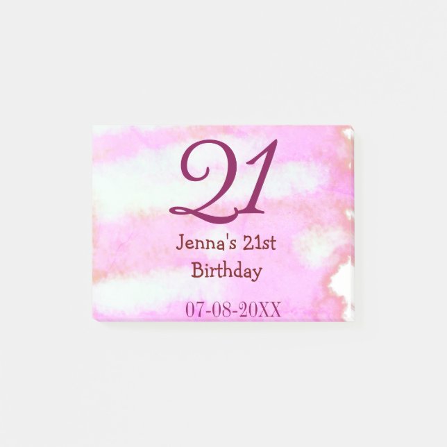 Pink green pastel 21st birthday simple name date g post-it notes (Front)