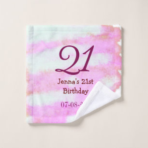 Pink green pastel 21st birthday simple name date g wash cloth