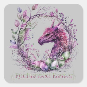 Pink Green Pastel Enchanted Easter Dragon T-Shirt  Square Sticker