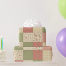 Pink Green Patchwork Quilt Rustic Farmhouse Floral