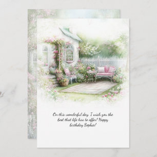 Pink Green Patio Garden Setting Birthday   Invitation