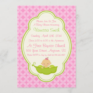 Pink & Green Pea in the Pod Baby Shower Invitation