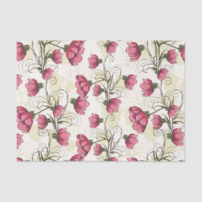Pink & Green Peonies Pattern Tissue Paper (Front)