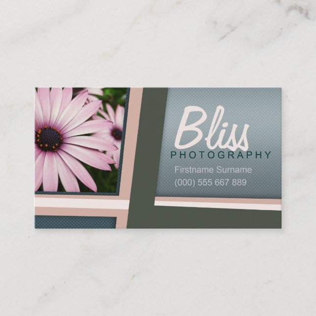 Pink Green Photography w/ Photo template Business Card (Front)