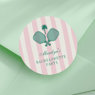 Pink Green Pickleball Bachelorette Party Classic Round Sticker