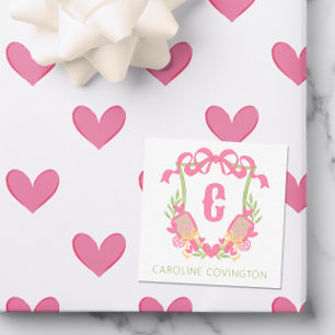 Pink & Green Pickleball Paddle Monogram Crest Gift Card