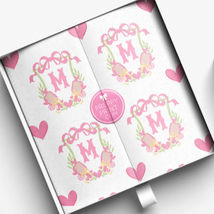 Pink & Green Pickleball Paddles Monogram Crest Tissue Paper