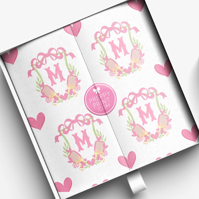 Pink & Green Pickleball Paddles Monogram Crest Tissue Paper (Creator Uploaded)