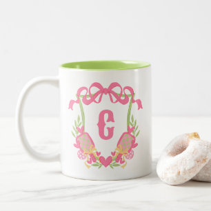 Pink & Green Pickleball Paddles Monogram Crest Two-Tone Coffee Mug