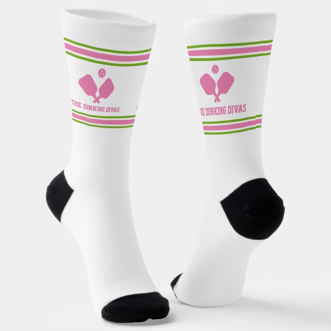 Pink Green Pickleball Paddles Personalised Team Socks (Angled)
