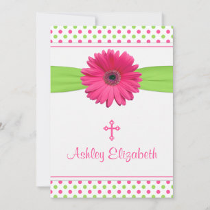 Pink Green Polka Dot Baptism Invitation