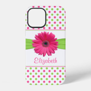 Pink Green Polka Dot Gerbera Daisy iPhone 12 Case