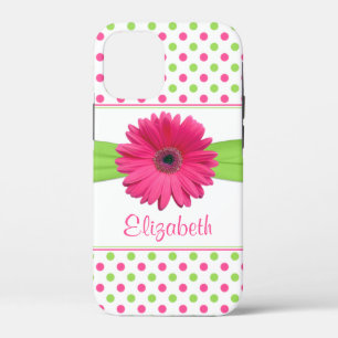 Pink Green Polka Dot Gerbera Daisy iPhone iPhone 12 Mini Case