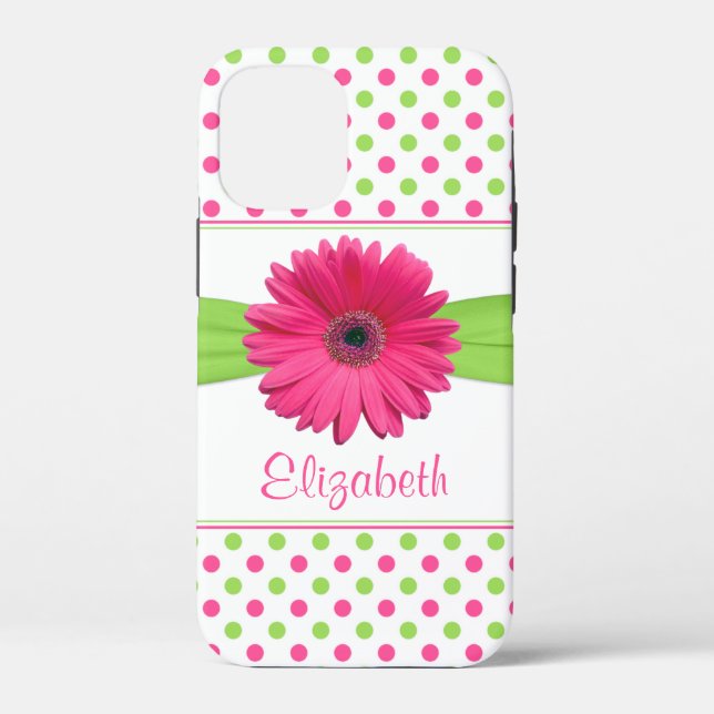 Pink Green Polka Dot Gerbera Daisy iPhone Case-Mate iPhone Case (Back)