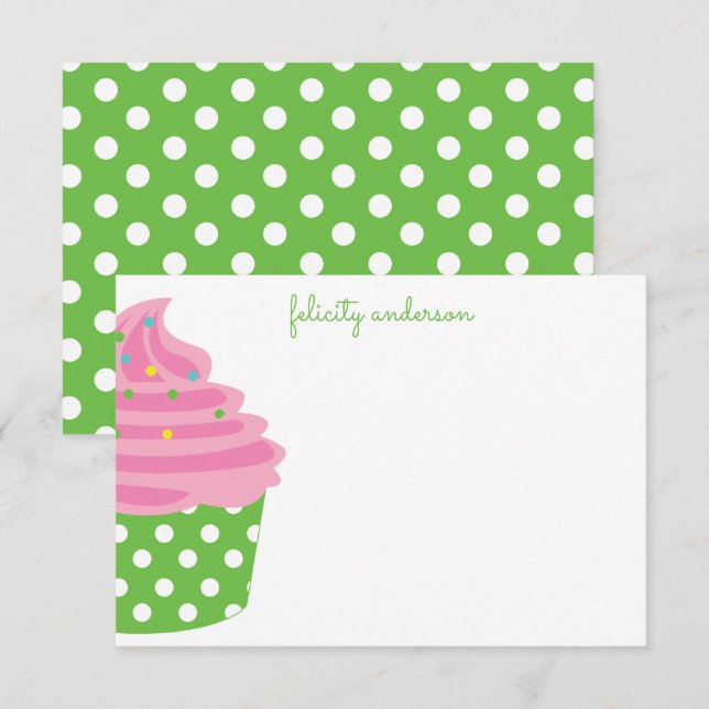 Pink & Green Polka Dot Personalised Note Cards (Front/Back)