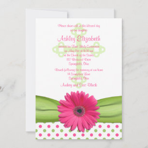 Pink Green Polka Dots First Communion Invitation