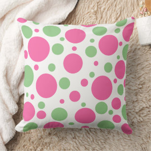 Pink Green Polka Dots Solid Pink Cushion