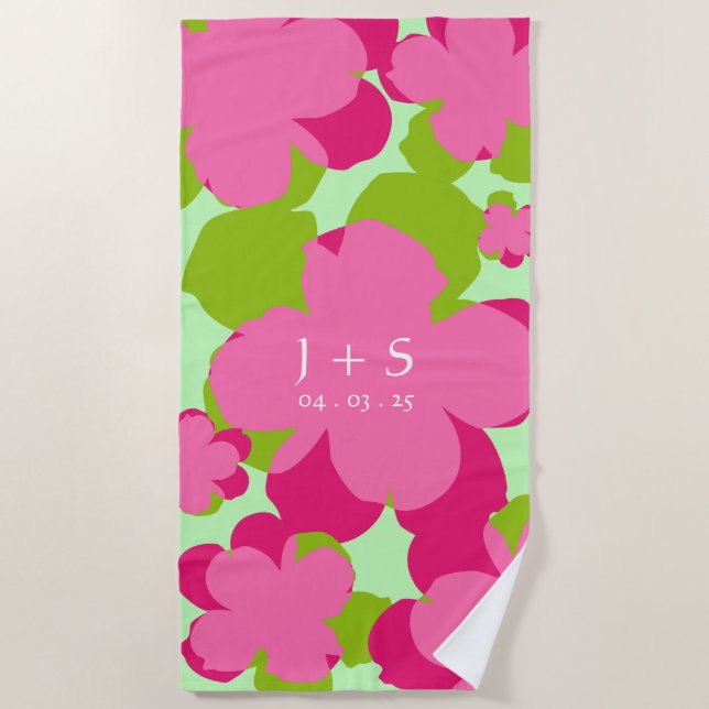 Pink/Green Popflower Beach Towel (Front)
