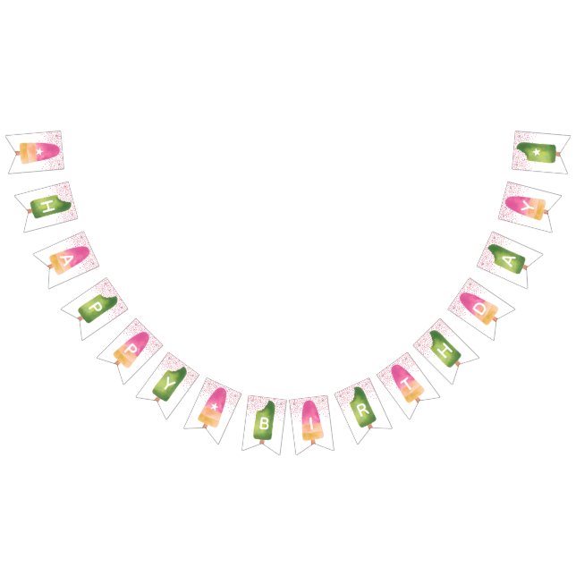 Pink & Green Popsicle Happy Birthday Bunting (All)
